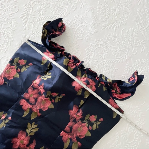 NWOT Lulus Pop the Bottle Navy Blue Floral Jacquard Ruffled Mini Dress XLarge - Picture 6 of 8